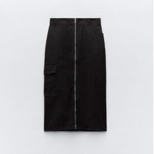 Zara Cool Black Silver Zipper up the front Midi Skirt Final pricing